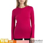 【Icebreaker】女 Oasis 100％ 美麗諾羊毛 素色圓領長袖上衣-BF200.T恤_IB104375-851 玫瑰紅