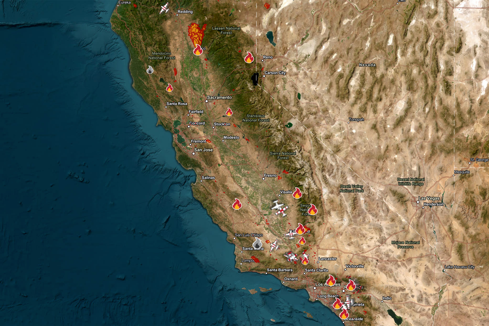 Map shows where large wildfires are burning in California right now