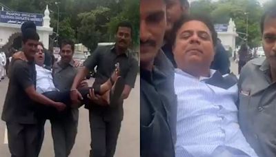 Video: KTR Dragged Out By Marshals From Telangana Assembly For Protesting Outside CM's Chamber