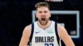 Luka Doncic of the Dallas Mavericks reacts during the fourth quarter of the Mavs' win over Oklahoma City in game two of their NBA Western Conference semi-final series