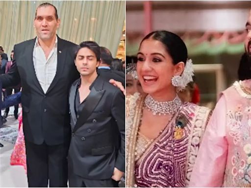 Shah Rukh Khan And Aryan Pose With Khali At Anant-Radhika's Shubh Ashirwad, Fans Joke About Height Difference