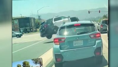 Los Angeles deputy 'basically unscathed' after cruiser goes airborne, flips after vehicle crash