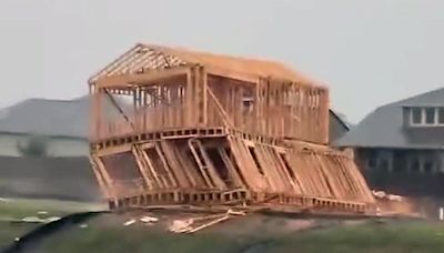 Watch: Hurricane-force winds topple budding dream home like popsicle sticks during Houston derecho