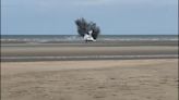 Moment British WWII bomb is detonated on beach in Belgium