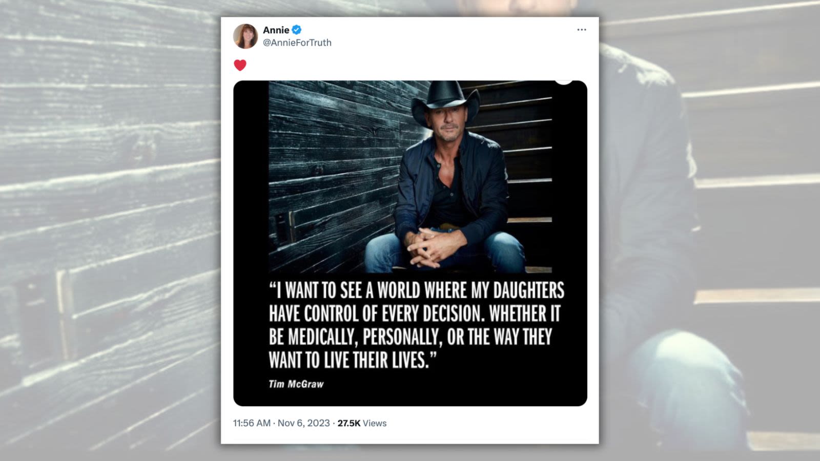 Fact Check: Tim McGraw Said, 'I Want to See a World Where My Daughters Have Control of Every Decision'