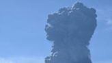 A column of ash soared into the daytime sky on Indonesia's Halmahera island in North Maluku province