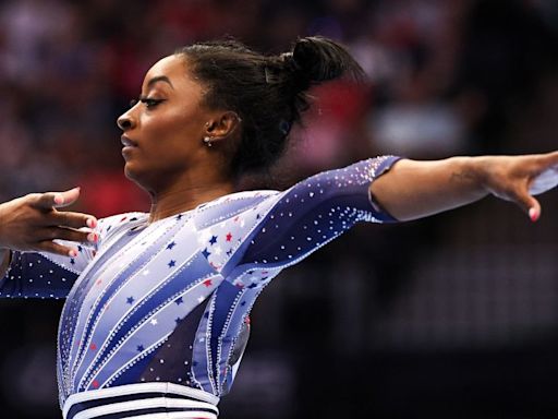 Simone Biles sits in first place of all-around competition at US Olympic Gymnastics Trials