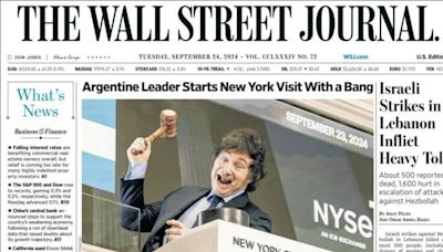 Foto de Milei na Bolsa de NY é capa do The Wall Street Journal