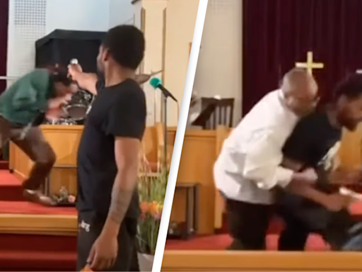 Terrifying moment gunman tries to shoot pastor during church sermon