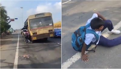 Shocking VIDEO: School Student Falls From Over-Crowded Bus Speeding On Highway In Tamil Nadu's Kanchipuram