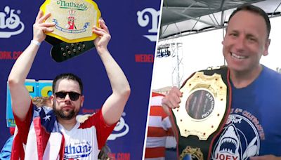 Joey Chestnut ate nearly the same number of hot dogs as Nathan’s contest winner in half the time