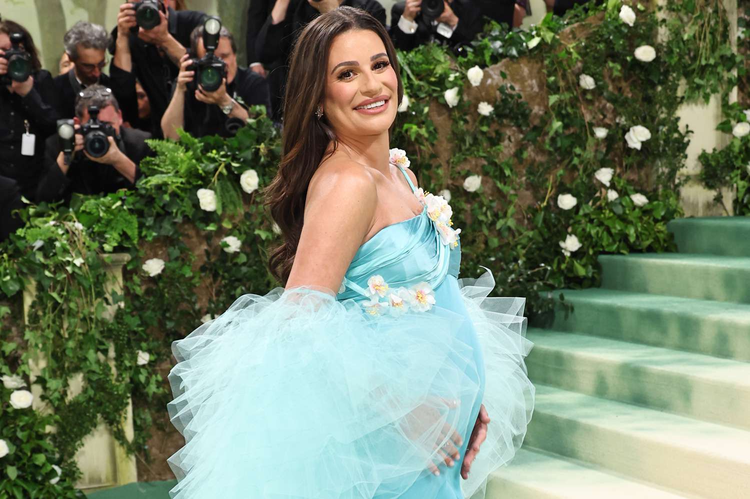 Lea Michele Wraps Her Bump in Baby Blue on 2024 Met Gala Carpet