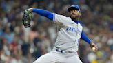 Reliever Aroldis Chapman threw the fastest pitch in Royals history in Tuesday’s victory