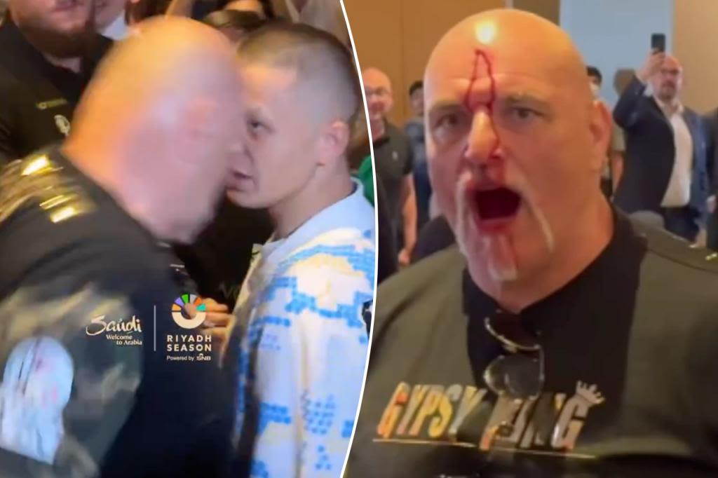 Tyson Fury’s unhinged dad headbutts rival, left with bloodied face in pre-fight melee