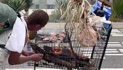 Man grilling in shopping cart, using sword as skewer arrested near Santa Monica Pier