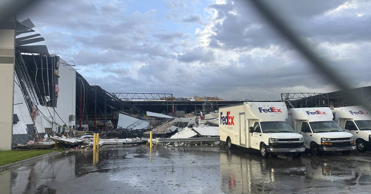 Tornado shreds FedEx facility in Michigan, briefly trapping dozens of workers