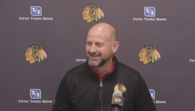 IceHogs Head Coach Anders Sorensen speaks to media at Blackhawks development camp