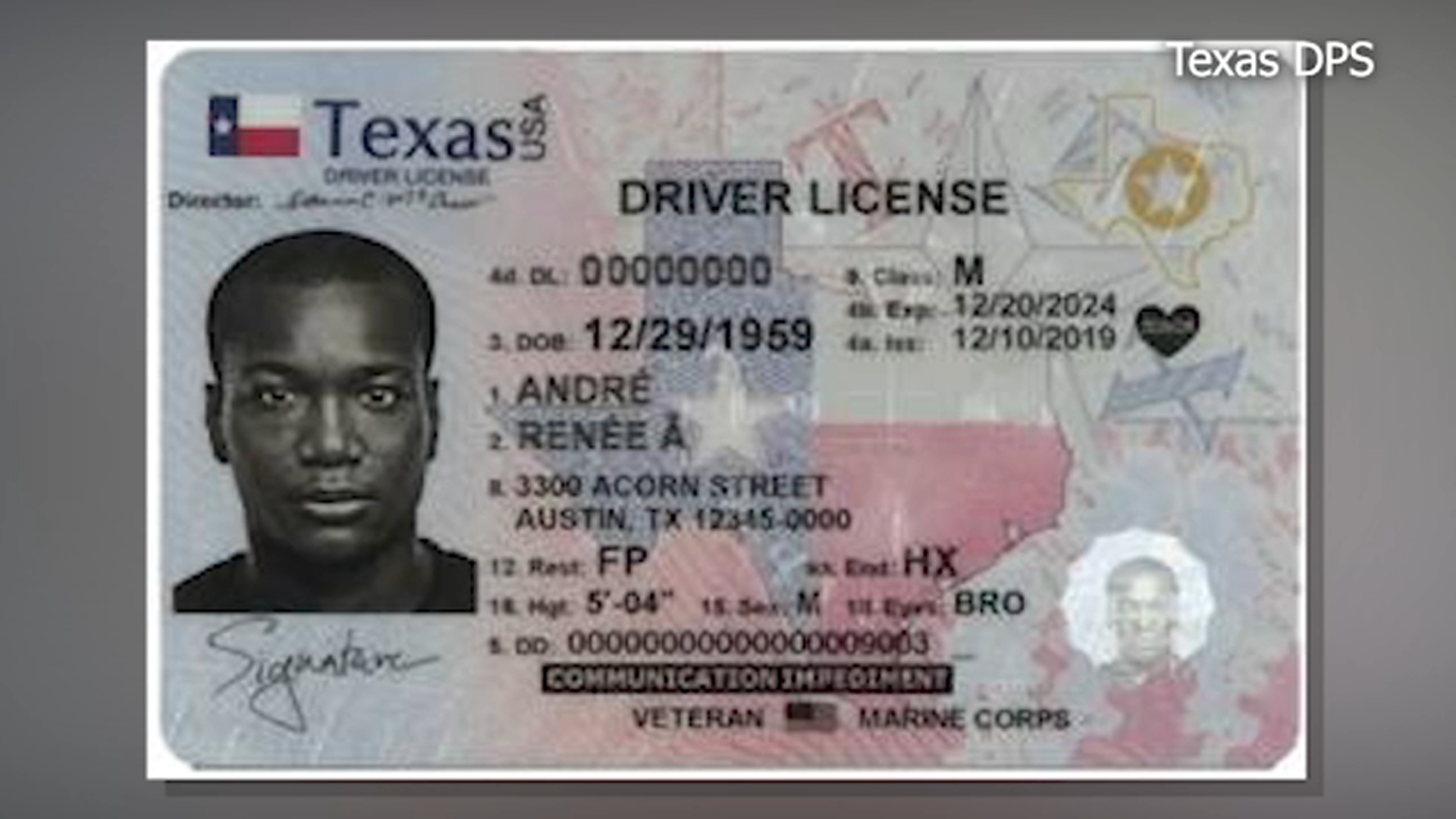 texas drivers license id number number sample