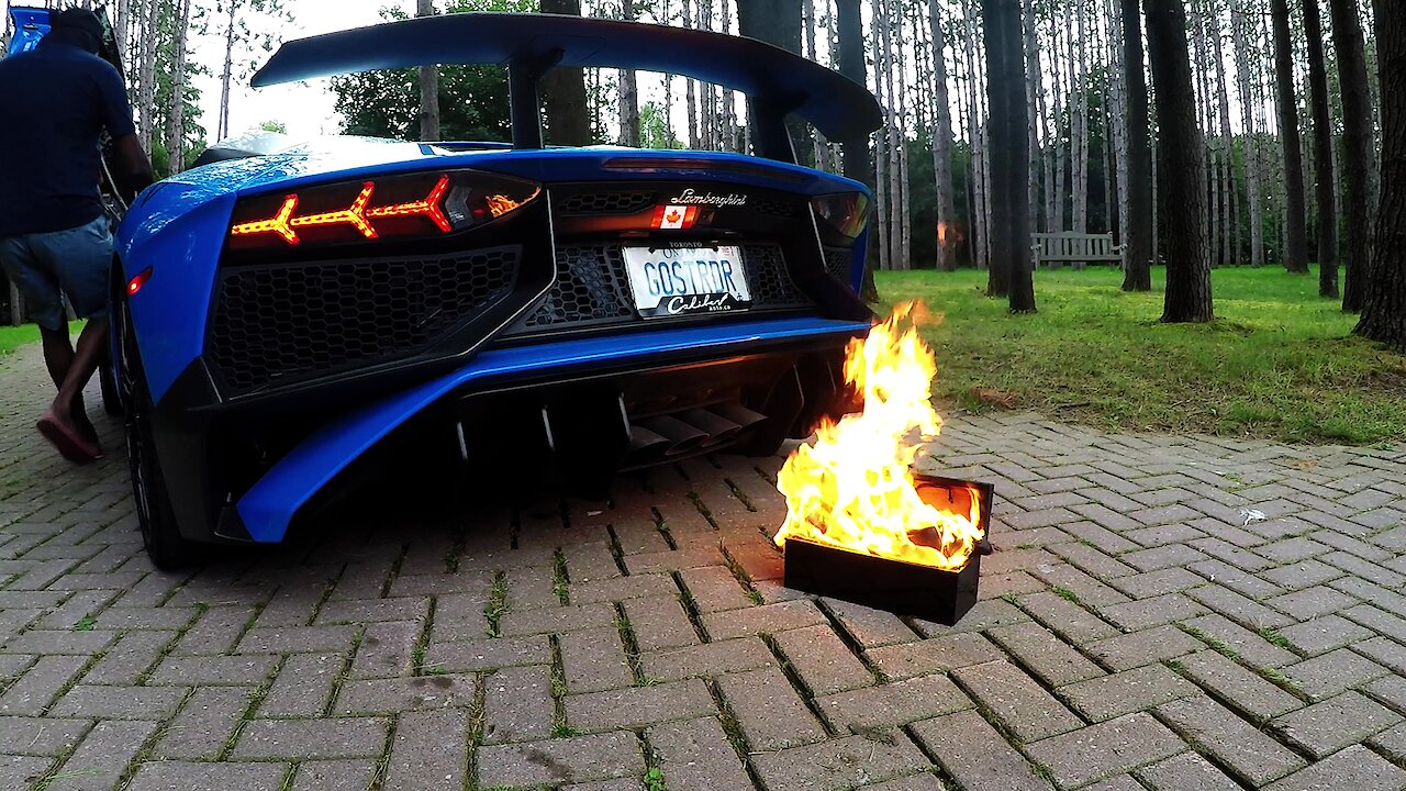 Lamborghini owner lights a fire with his car exhaust, then has to act  quickly