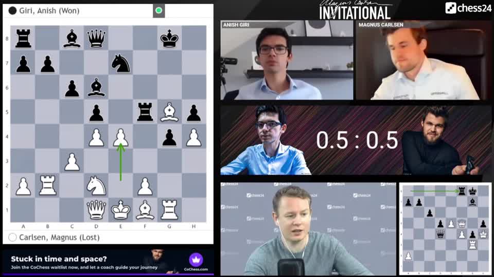 Anish Giri upsets Magnus Carlsen in round 5