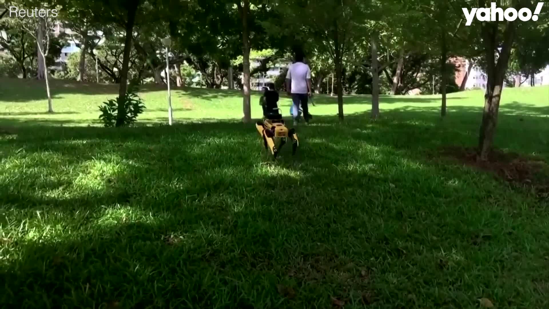 Robot dog in Singapore enforcing coronavirus lockdown restrictions in city's parks