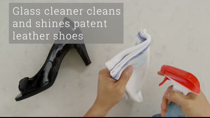 Use windex to clean patent leather shoes and make them all shiny again.