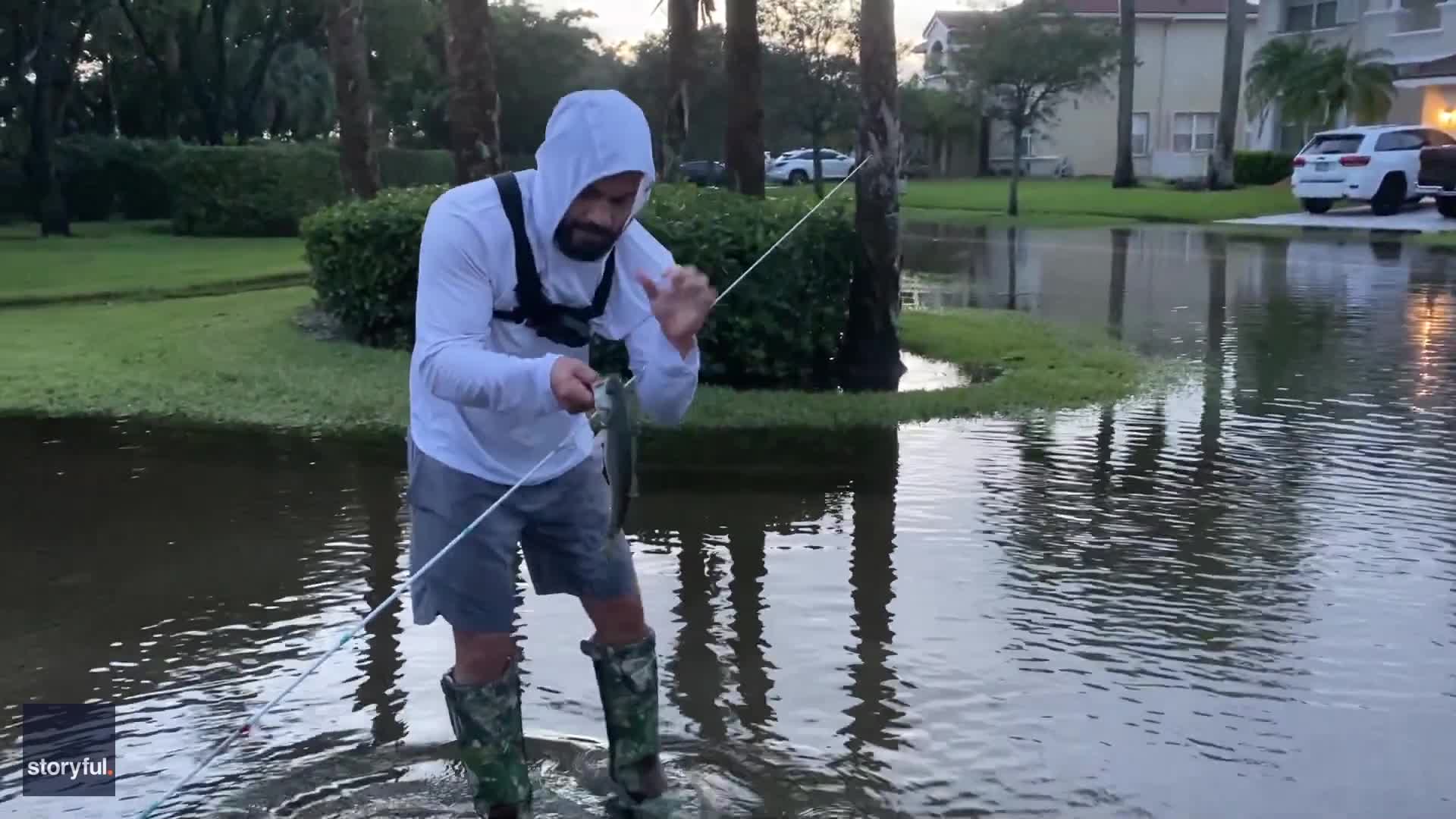 Man Goes Fishing In Living Room