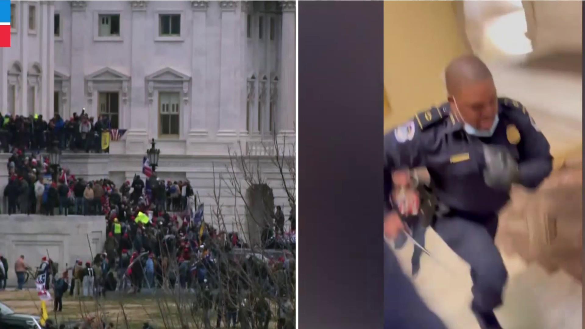 Footage Shows Single Capitol Police Officer Retreating From Protesters