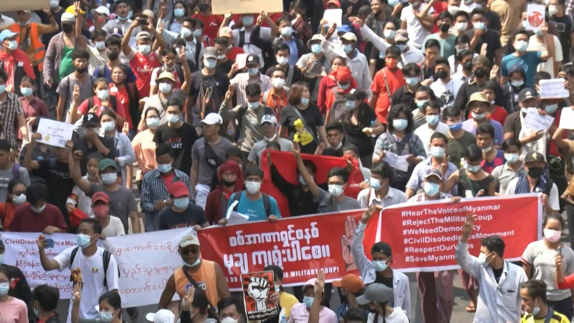 Tens of thousands demonstrate in mounting protests against the Myanmar coup