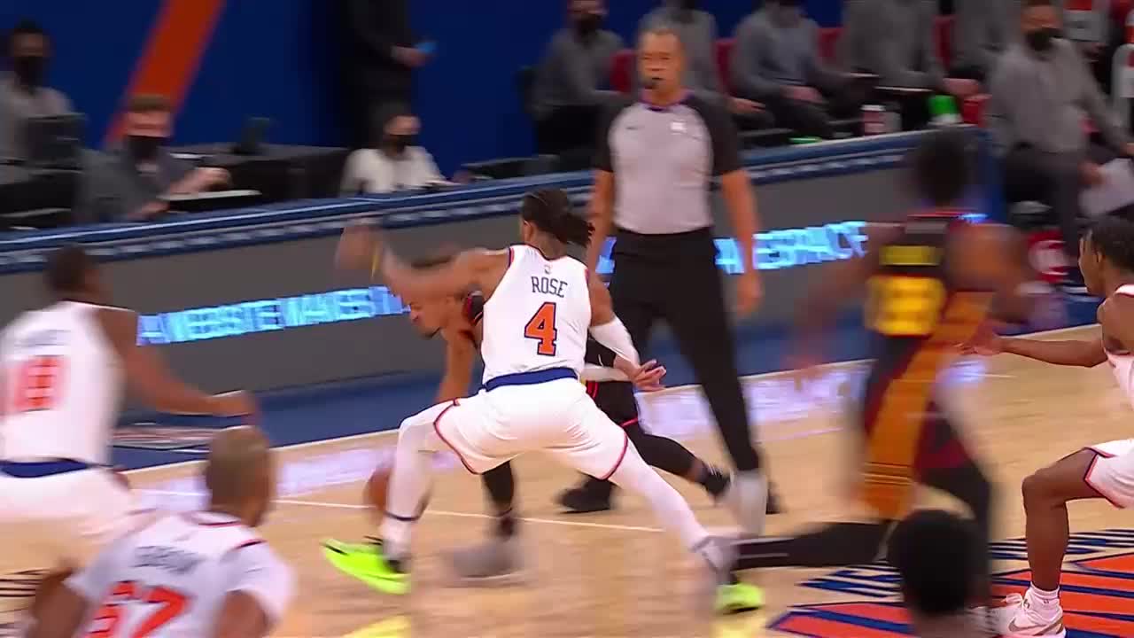 Trae Young with an and one vs the New York Knicks