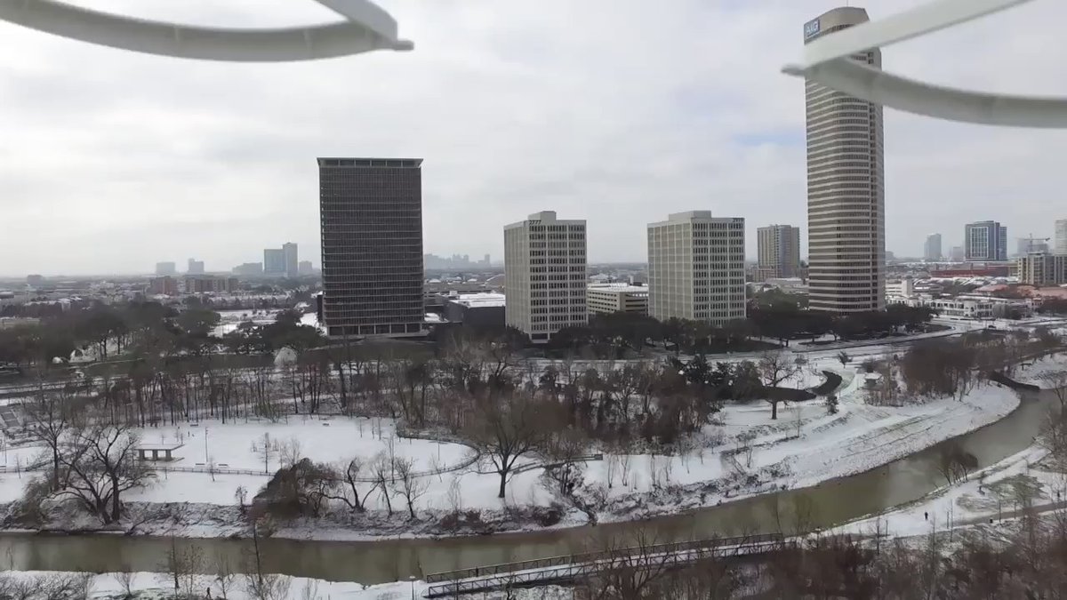 Drone Footage Captures Rare Snowfall in Houston During Cold Snap