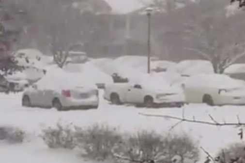 Heavy Snowfall Covers Vehicles During Snow Squall In Little Rock Arkansas