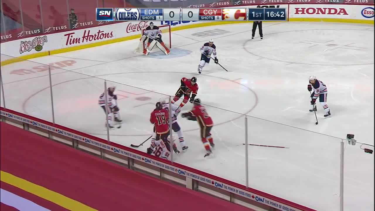 A Goalie Save From Calgary Flames Vs Edmonton Oilers