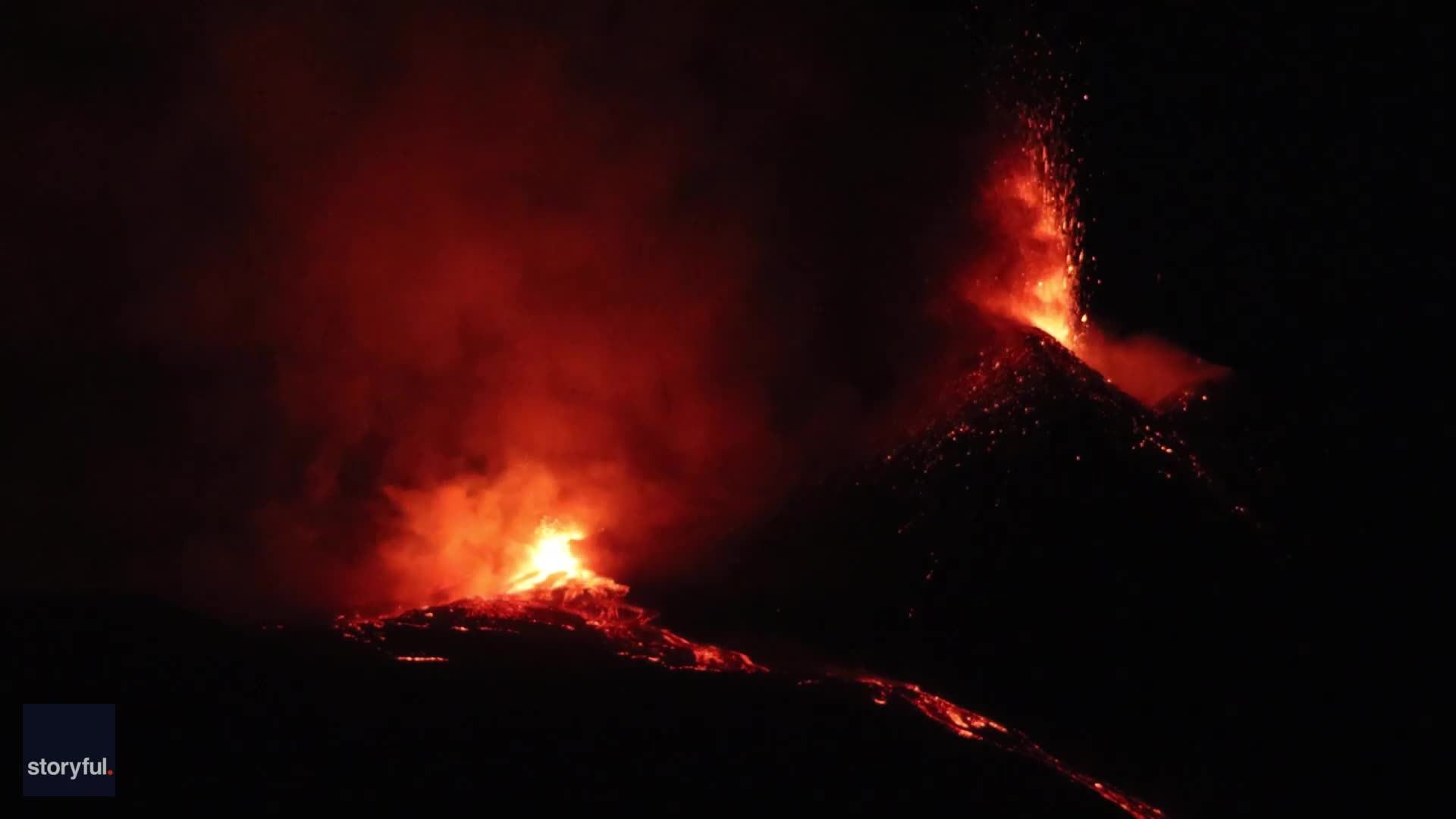 Schizzi di lava dal Monte Edna, Italia