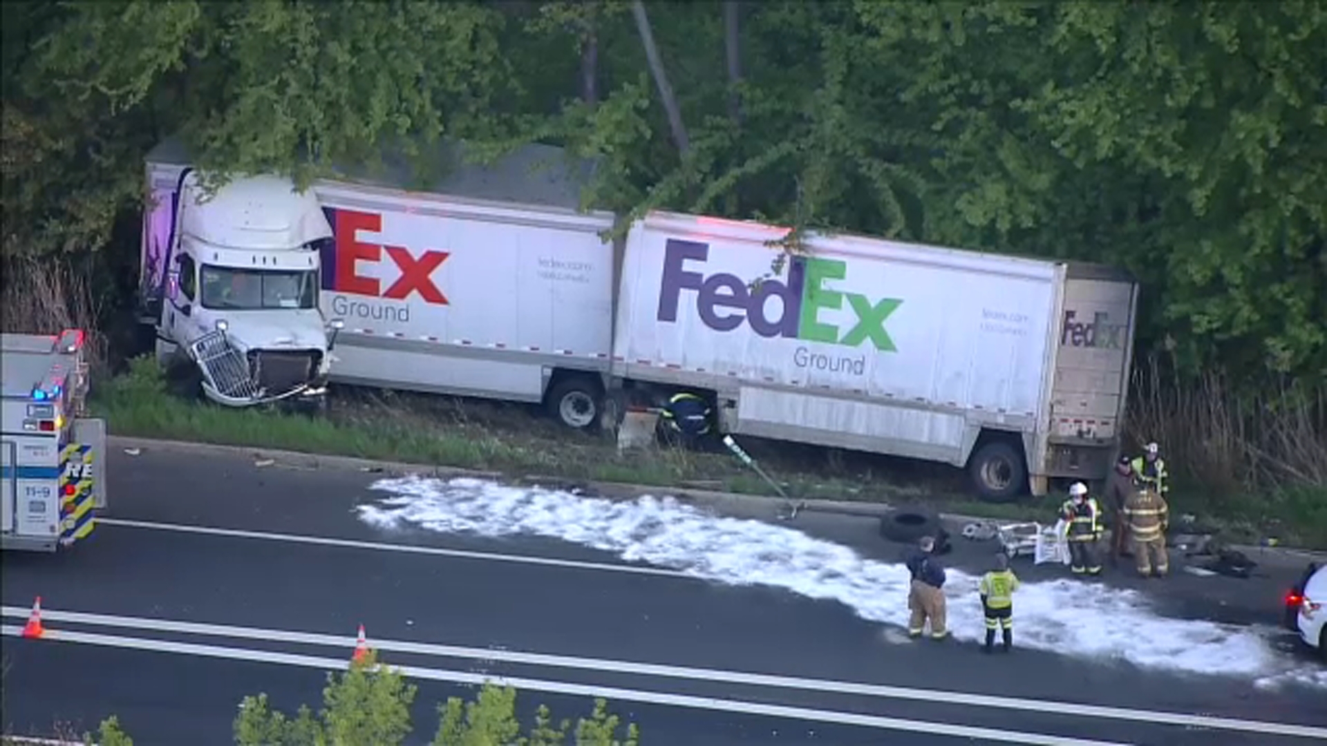 FedEx truck involved in multivehicle crash on New Jersey Turnpike