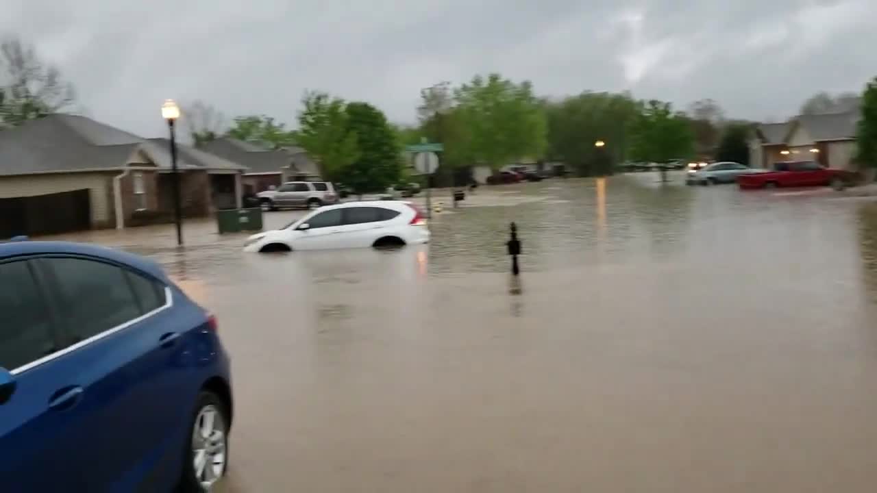 Heavy Rainfall Floods Streets in Bentonville, Arkansas