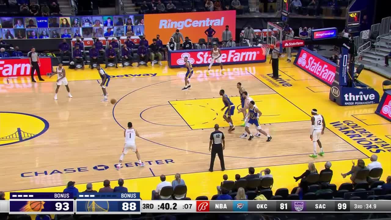 Devin Booker with a deep 3 vs the Golden State Warriors