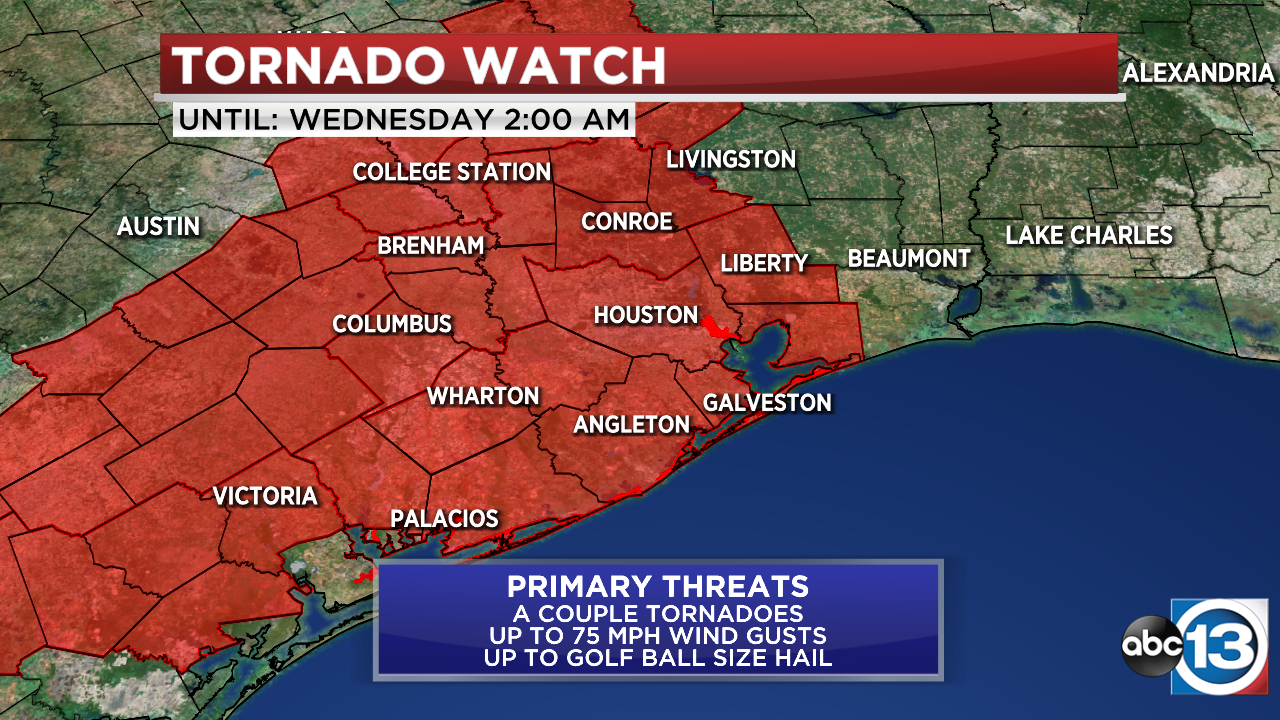 Tornado Watch now includes Houston until 2 a.m.