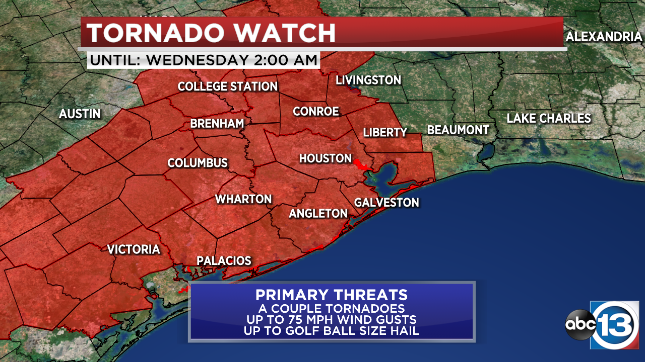 Tornado Watch Now Includes Houston Until 2 A M