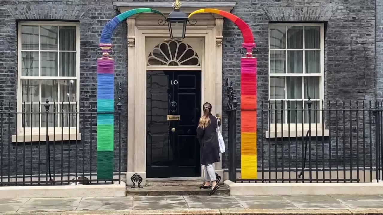 10 Downing Street Marks Pride With Rainbow Entrance Decoration