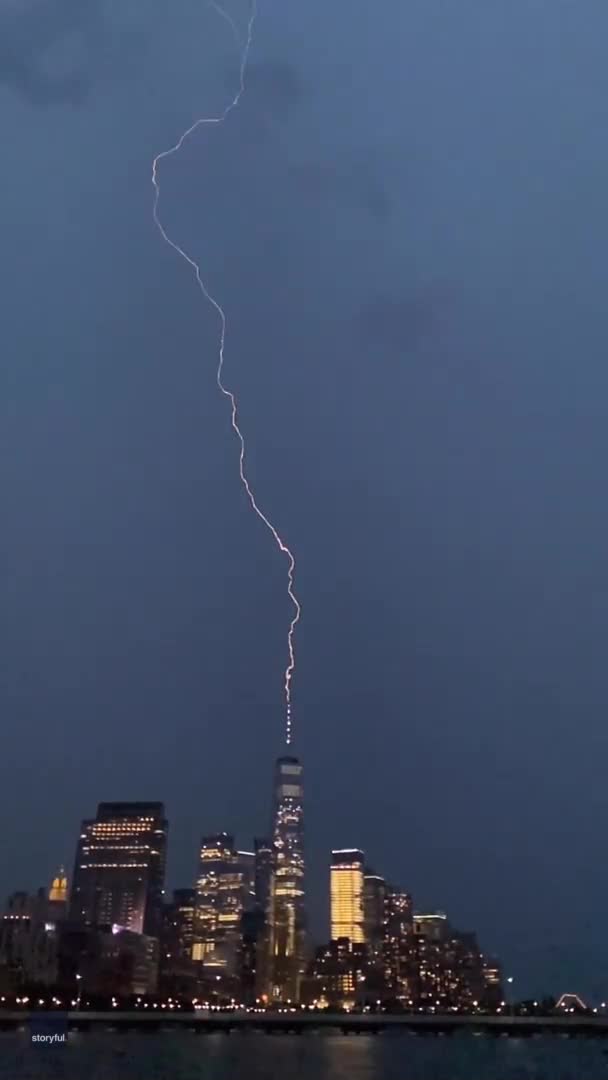 Lightning Strikes Spire of One World Trade Center