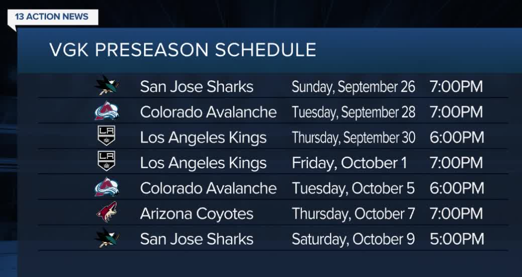 Vegas Golden Knights release 2021-22 preseason schedule