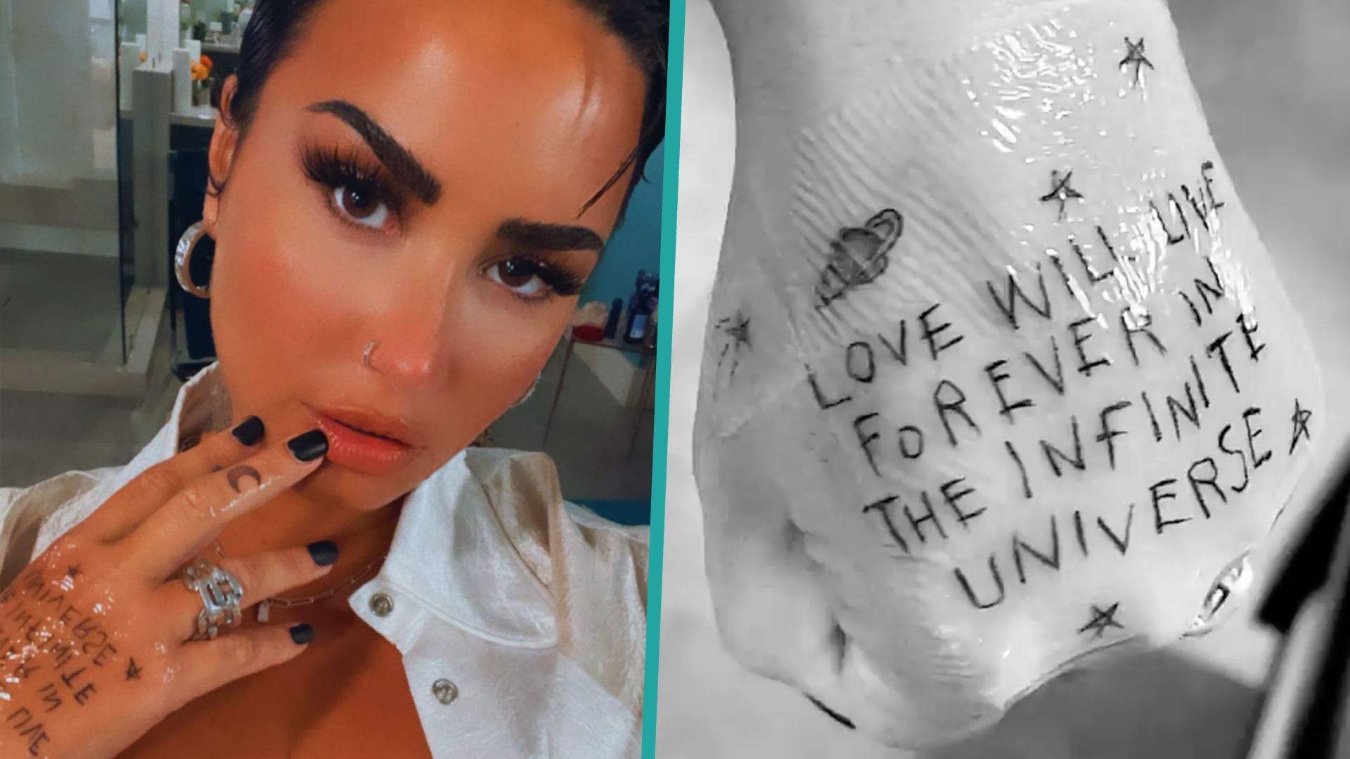 Demi Lovato Debuts New Hand Tattoo Featuring Lyrics About Love Its  Perfect