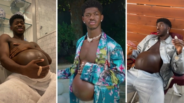 Lil Nas X poses at his own baby shower while showing off his growing belly