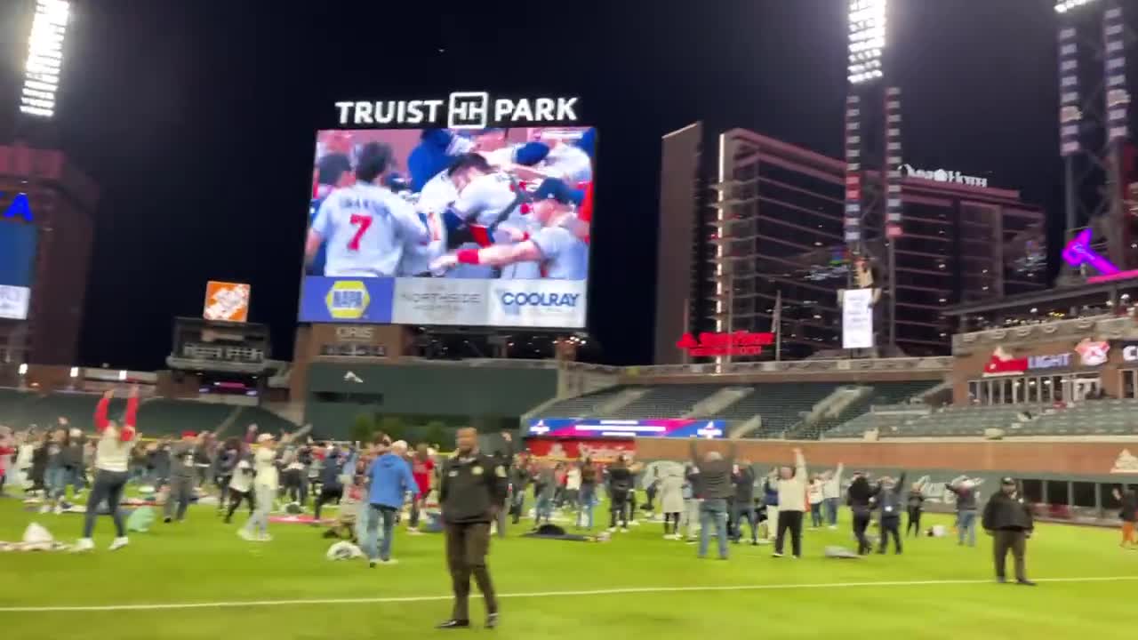 Atlanta, USA. 29th Oct, 2021. Fireworks go off during pre-game activities  before the start of game three between the Houston Astros and the Atlanta  Braves in the MLB World Series at Truist