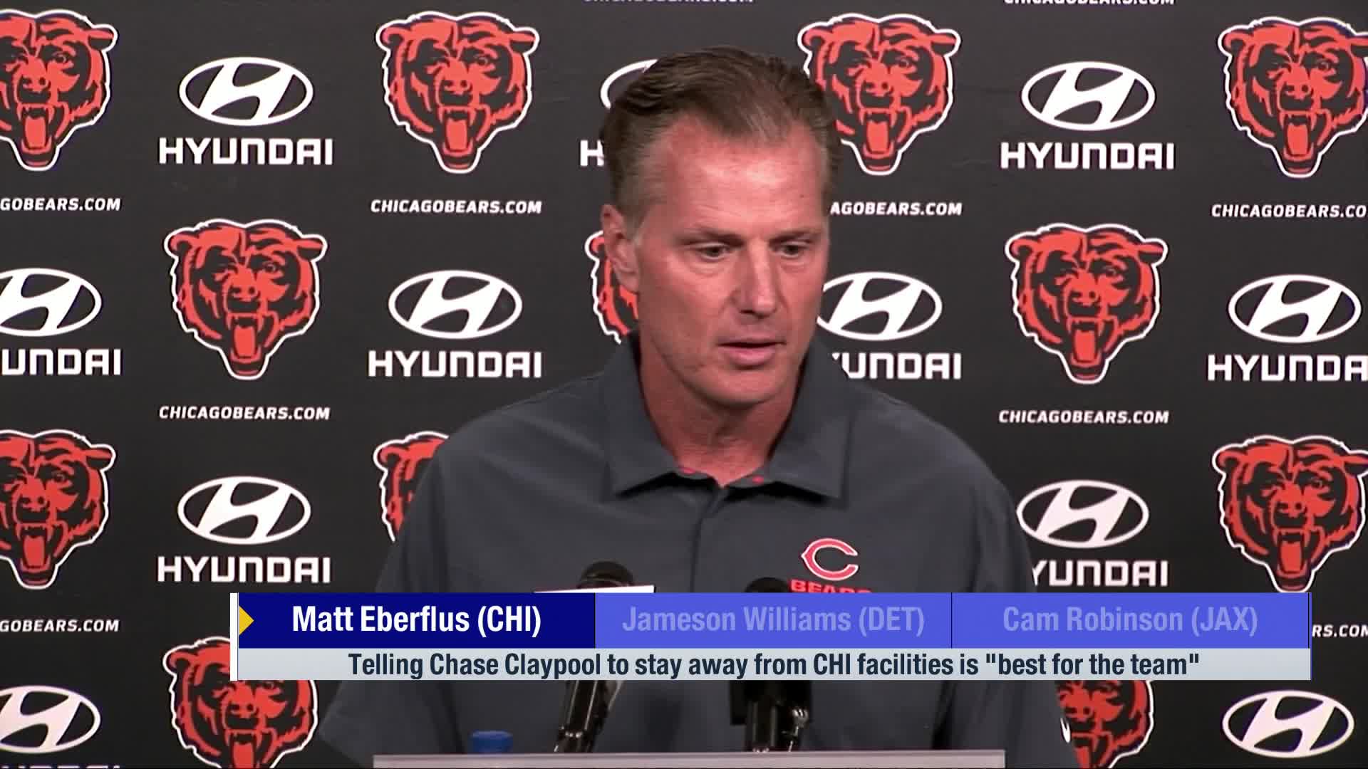 Matt Eberflus on Chase Claypool being away from Bears facility