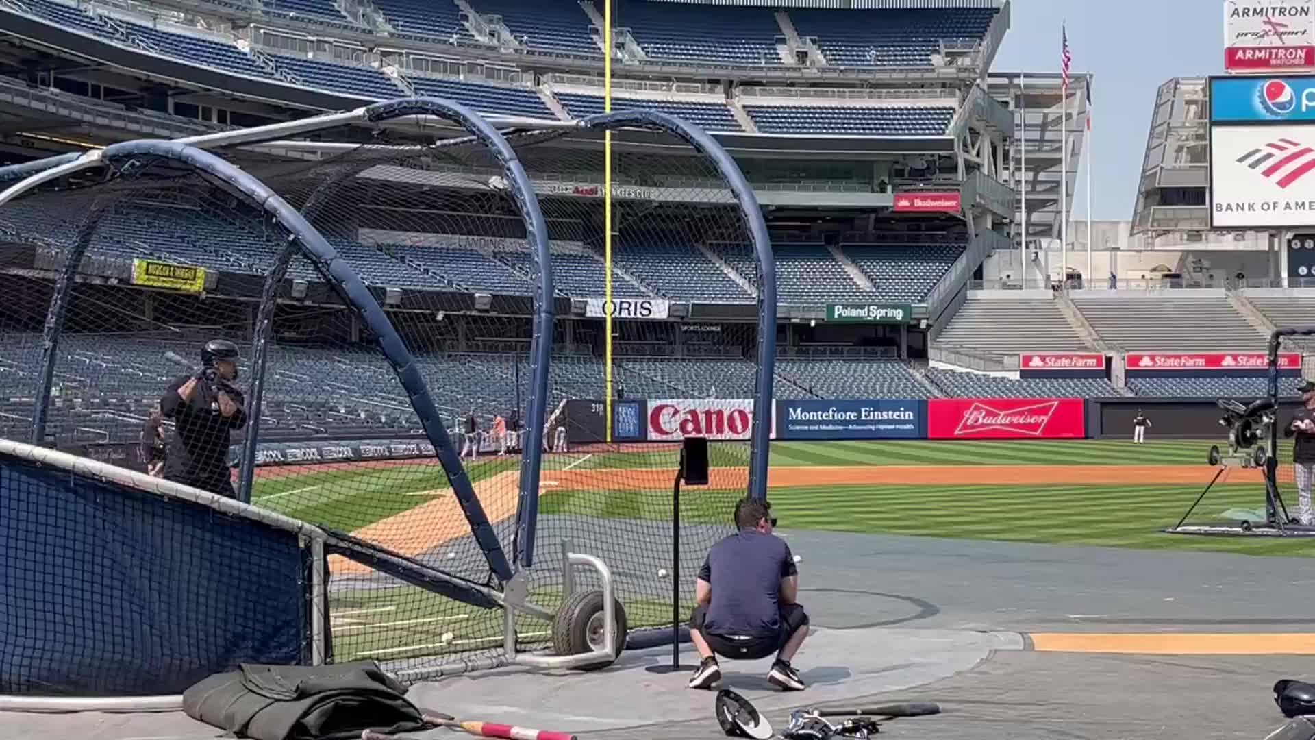 Giancarlo Stanton takes batting practice Yankee Stadium