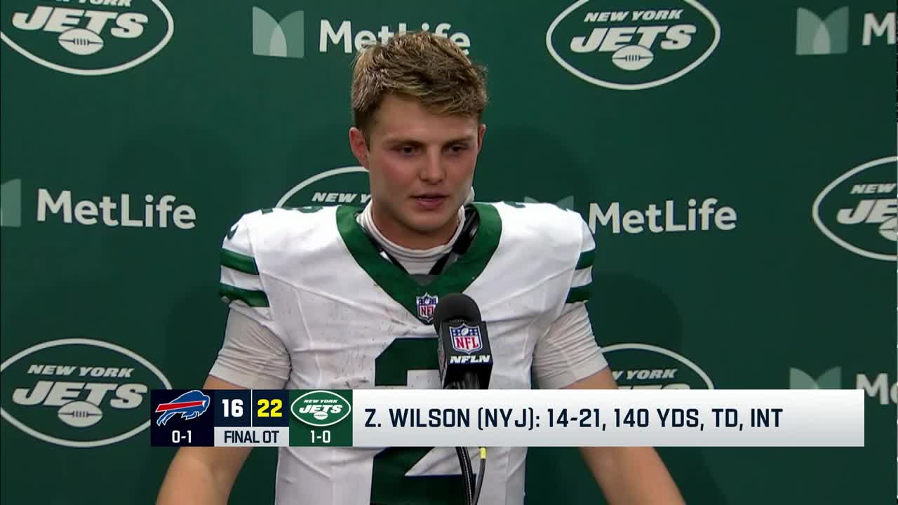 New York Jets Zach Wilson reacts to relieving quarterback Aaron