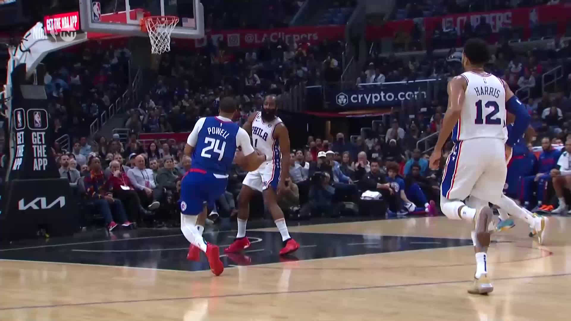 Joel Embiid with a block vs the LA Clippers
