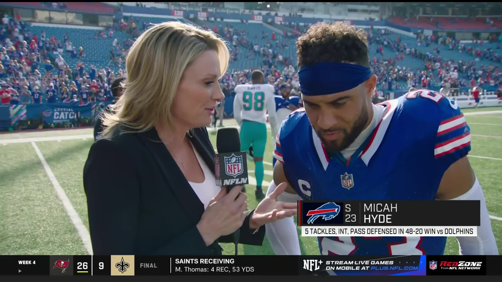 Micah Hyde talks to Stacey Dales about Bills' 48-20 win over Dolphins